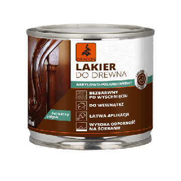 Lakier akrylowo-poliuretanowy do drewna bezbarwny delikatny połysk 200ml Dragon