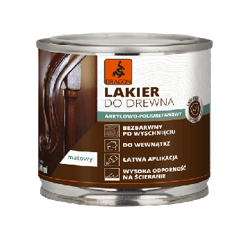 Lakier akrylowo-poliuretanowy do drewna bezbarwny matowy 200ml Dragon