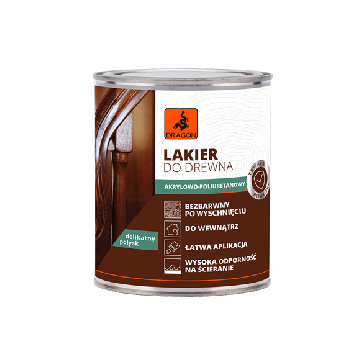 Lakier akrylowo-poliuretanowy do drewna bezbarwny delikatny połysk 750ml Dragon
