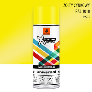 Emalia uniwersalna w aerozolu żółty cynkowy RAL 1018 400ml Dragon