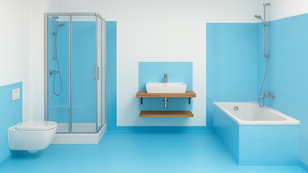 Pomieszczenie sanitarne z wanną, prysznicem i umywalką &ndash; miejsce do zastosowania folii w płynie